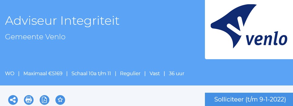 Vacature Adviseur Integriteit Gemeente Venlo