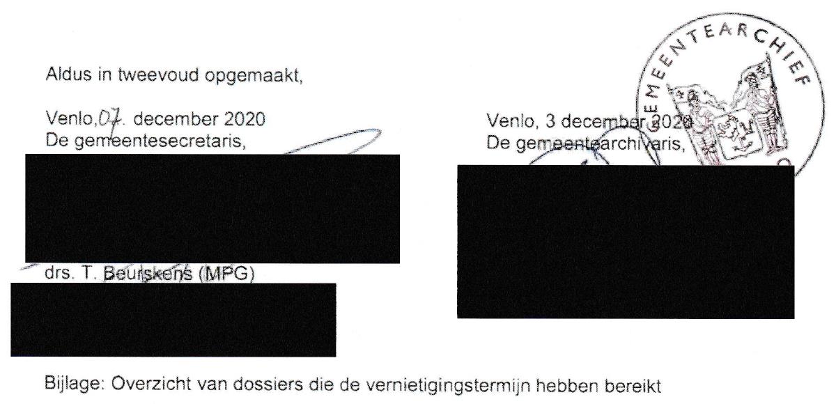 Vernietiging archiefbescheiden gemeente Venlo 3