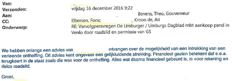 E mail gouverneur Theo Bovens 16 december 2016